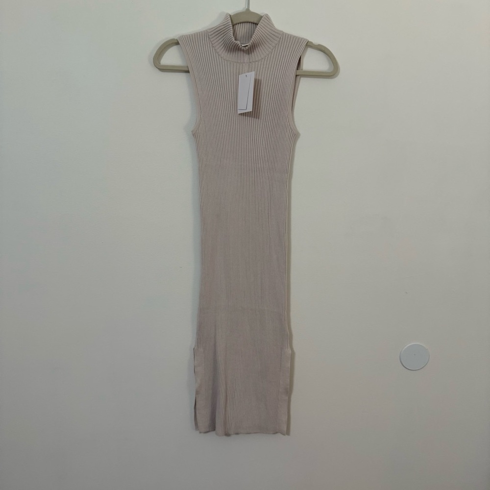 Magaschoni NEW Sleeveless Cream Ribbed Knit Dress Size S